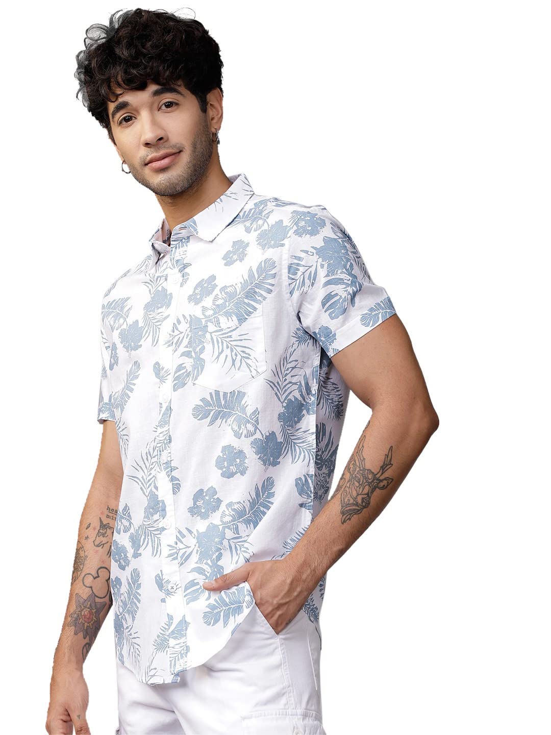 LookMark Men’s Cotton Blend Stitched Solid Half Sleeve Slim Fit Shirt