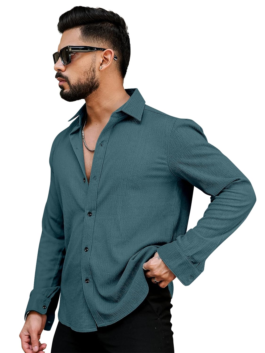 Mens Regular Fit Poly Popcorn Casual Shirt Mens Regular Fit Poly Popcorn Casual Shirt
