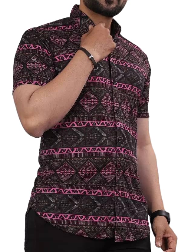 LookMark Men’s Stylish Lycra Blend Half Sleeve Shirt with Spread Collar – Featuring Trendy Prints for Casual Wear LookMark Men’s Stylish Lycra Blend Half Sleeve Shirt with Spread Collar – Featuring Trendy Prints for Casual Wear