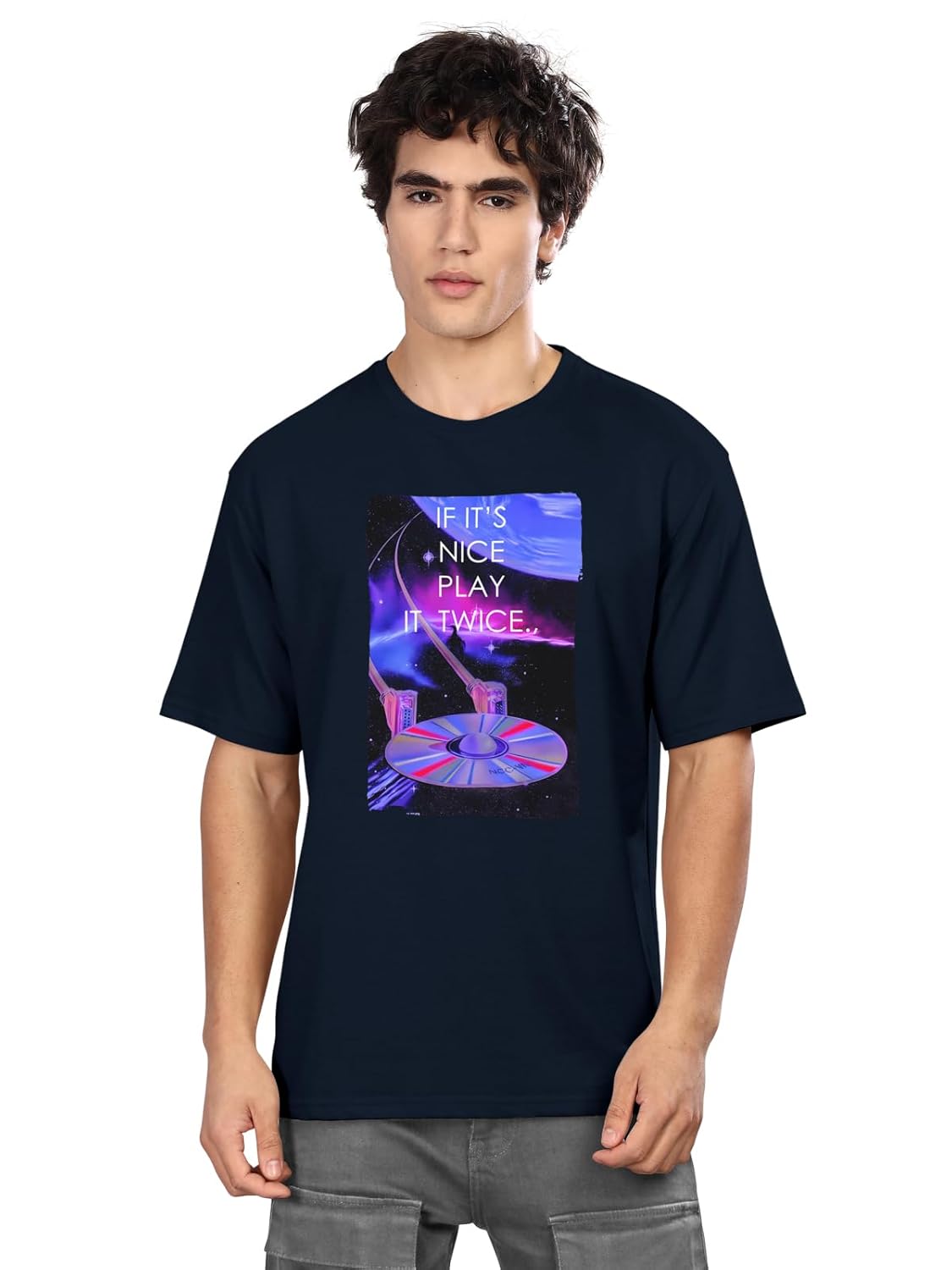 BULLMER Trendy Printed Crew Neck Oversized Concert/Coldplay Tshirt for Men