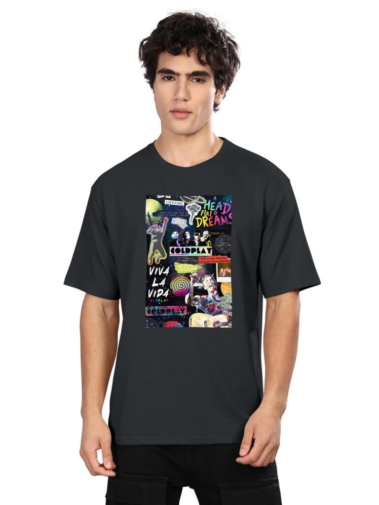 BULLMER Trendy Printed Crew Neck Oversized Concert/Coldplay Tshirt for Men