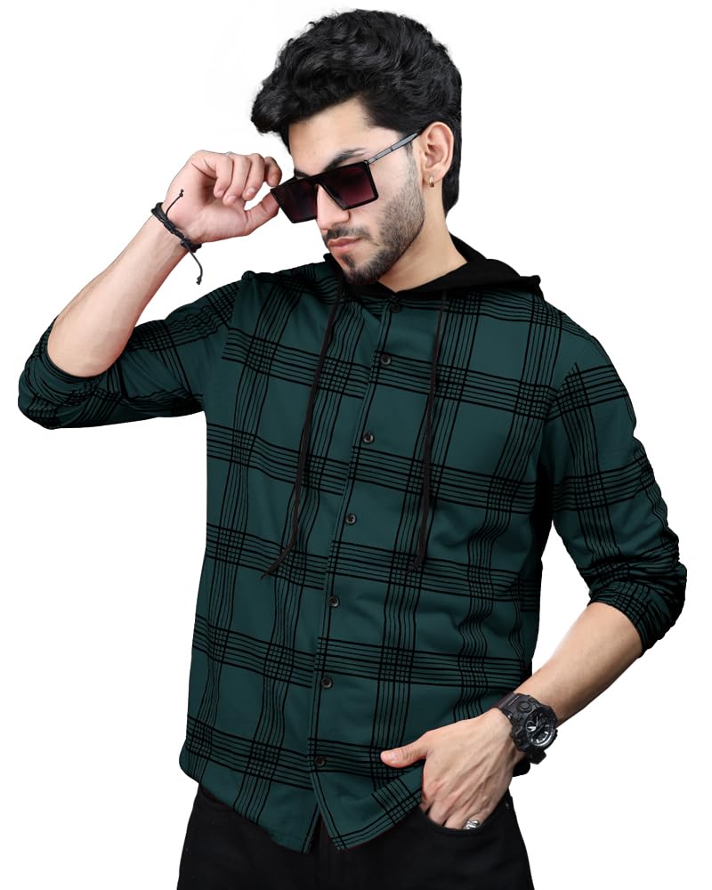 EyeBolger Mens Checkered Hooded Neck Full Sleeve T-Shirt
