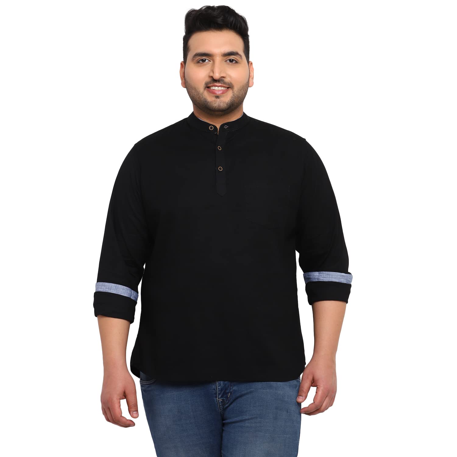 Urbano Plus Men’s Cotton Full Sleeve Regular Fit Casual Solid Shirt with Mandarin Collar