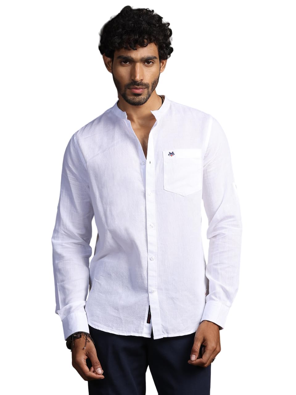 Thomas Scott Men’s | Solid | Full Sleeve | Slim Fit | Linen Blend | Mandarin Collar | Casual Shirt