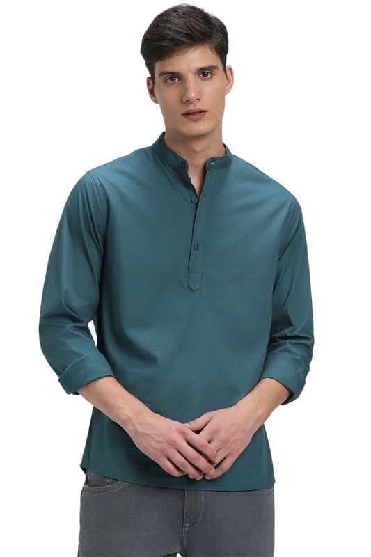 Dennis Lingo Men’s Cotton Solid Slim Fit Mandarin Collar Full Sleeves Casual Shirt