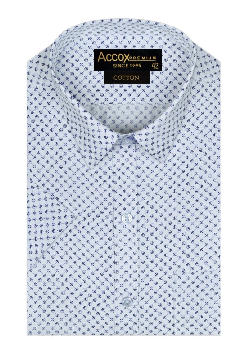 ACCOX Men’s Breathable Cotton Half Sleeves Regular Fit Checkered Dot Printed Formal Shirt for Men (GCR242)
