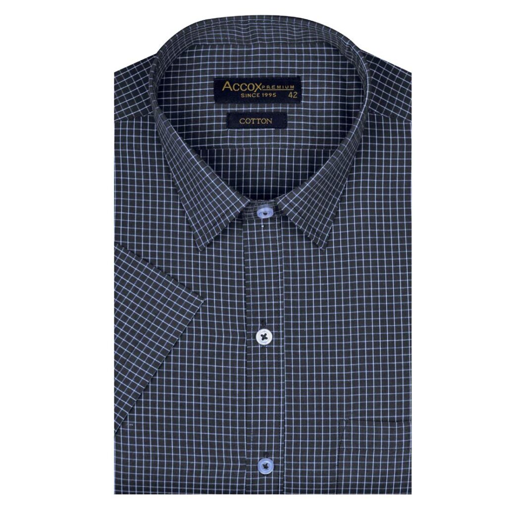 ACCOX Men’s Half Sleeves Formal Regular Fit Cotton Check Shirt(Dark Blue,GO552)