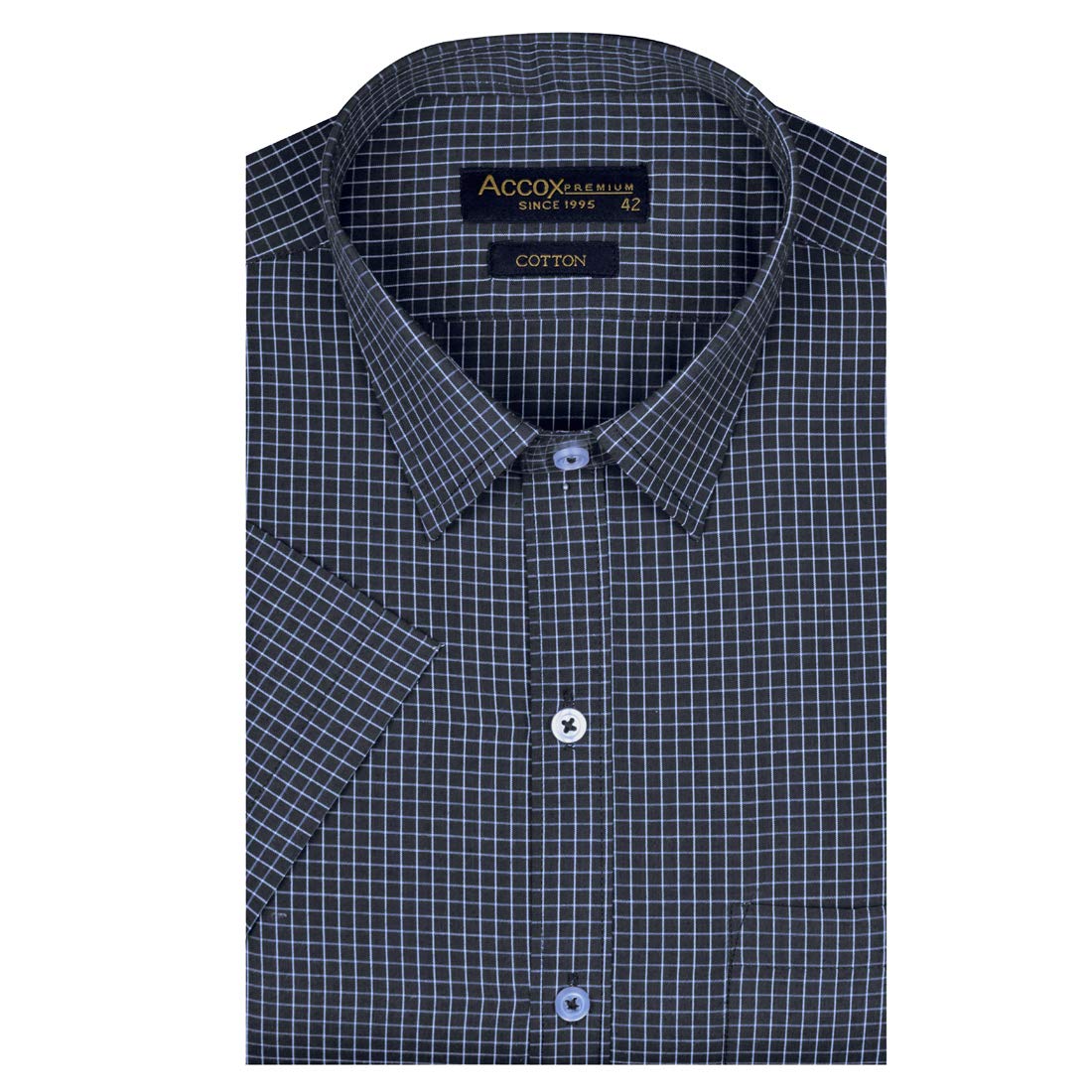 ACCOX Men’s Half Sleeves Formal Regular Fit Cotton Check Shirt(Dark Blue,GO552)