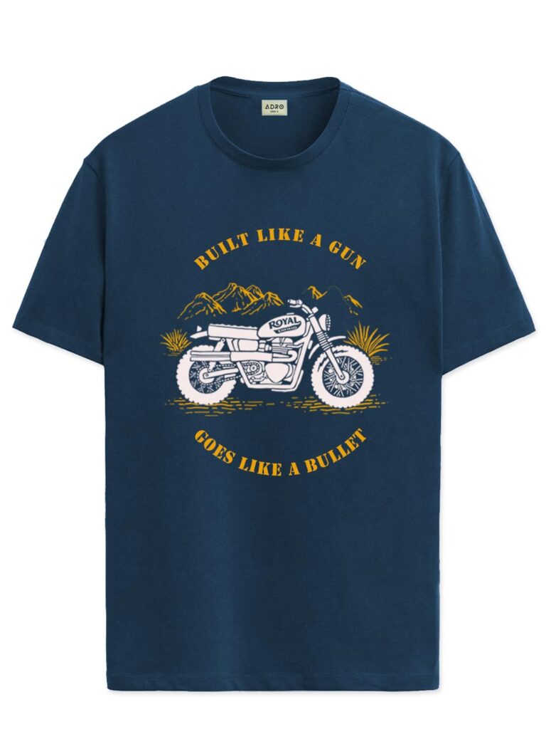 ADRO Men’s Royal Bike Design Printed 100% Cotton T-Shirt – Regular Fit, Printed T-Shirts for Men