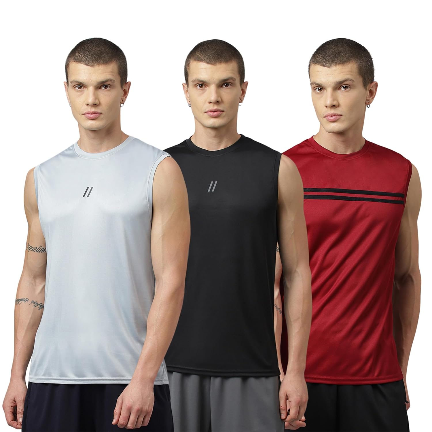 ATICX Men’s Slim Fit Polyester Sleeveless T Shirt – Sando Top Tank Muscle Tee for Sports, Gym, Running