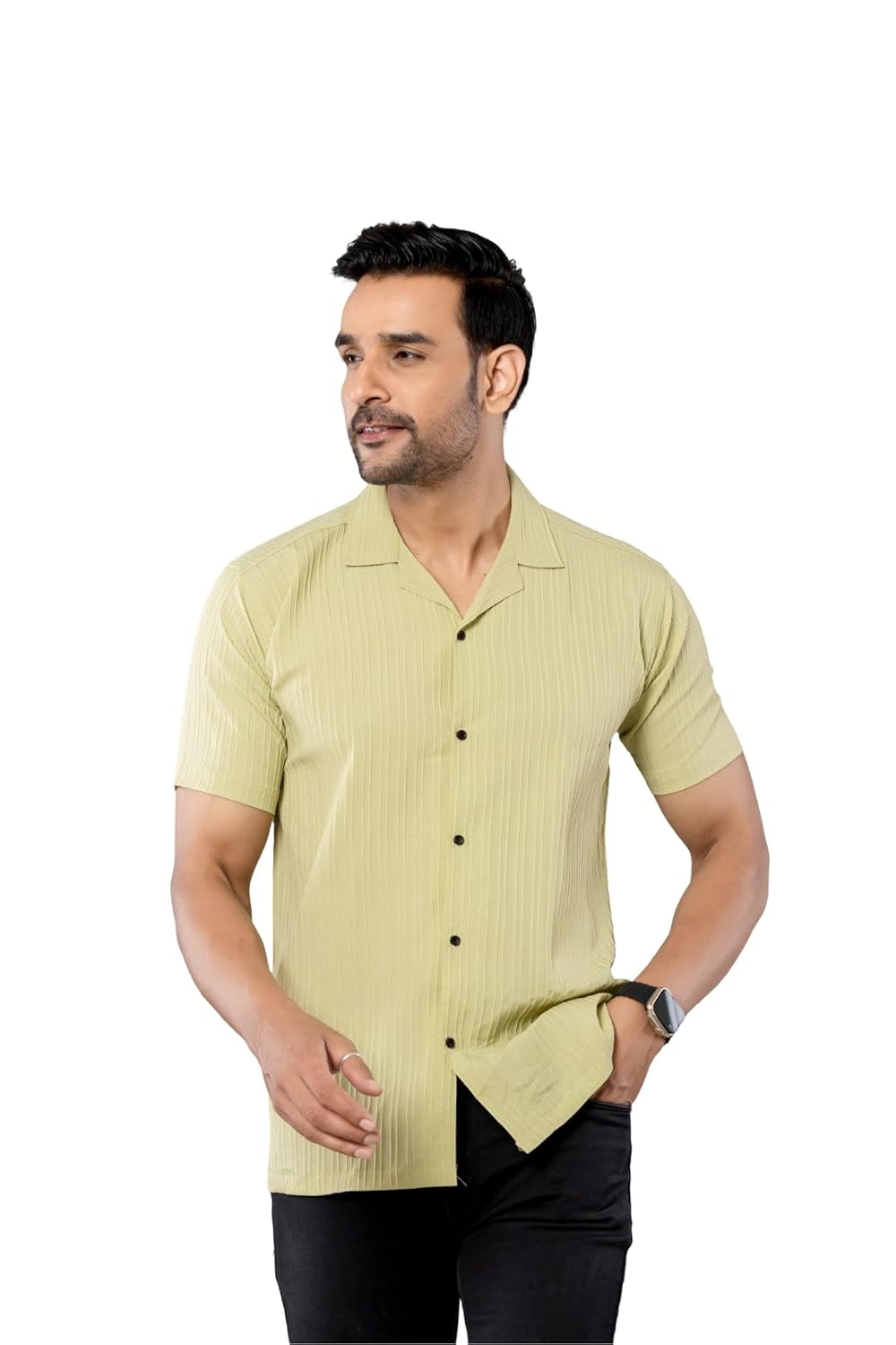 Aany’s Culture Men’s Slim Fit Casual Half Sleeve Linen Textured Button-Down Shirt | Spread Collar Summer Beach Goa Wear | Trendy Fashion Style