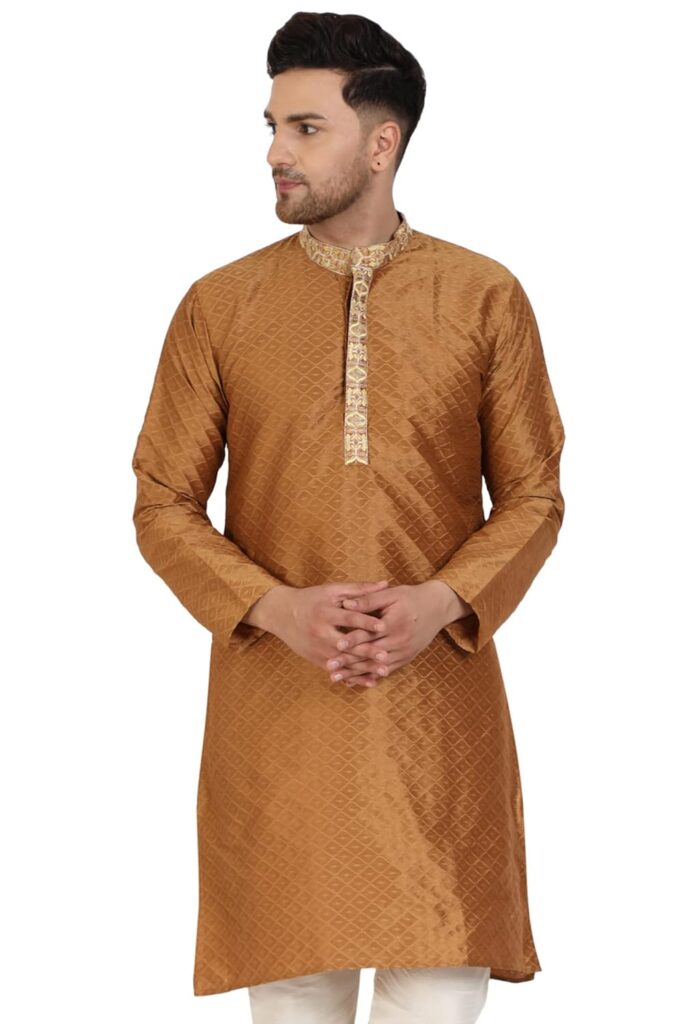 Amazon Brand – Anarva Men’s Art Silk Casual Straight Long Kurta Shirt Brown Amazon Brand – Anarva Men’s Art Silk Casual Straight Long Kurta Shirt Brown