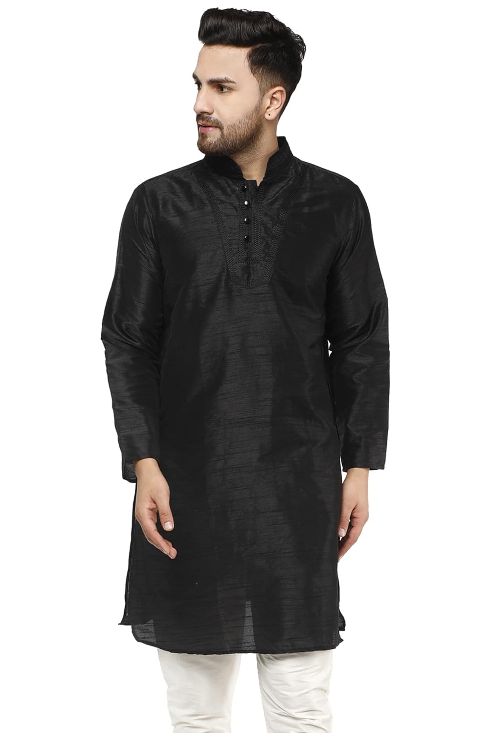 Amazon Brand – Anarva Men’s Art Silk Kurta Wedding Party Casual Long Shirt for Christmas and New Year Dress
