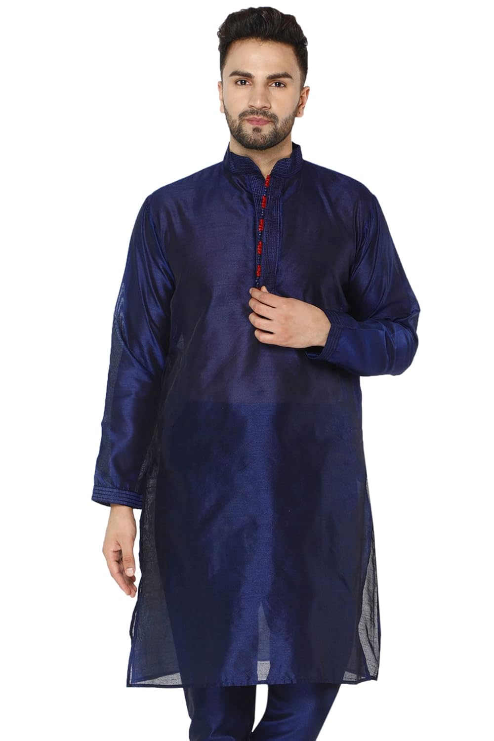 Amazon Brand – Anarva Men’s Art Silk Weaving Embroidery Straight Long Kurta