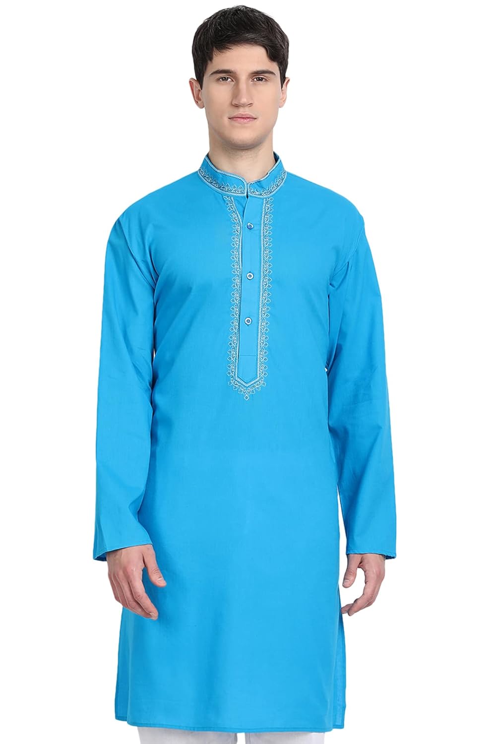Amazon Brand – Anarva Mens Handloom Cotton Long Kurta Indian Ethnic Wear Shirt