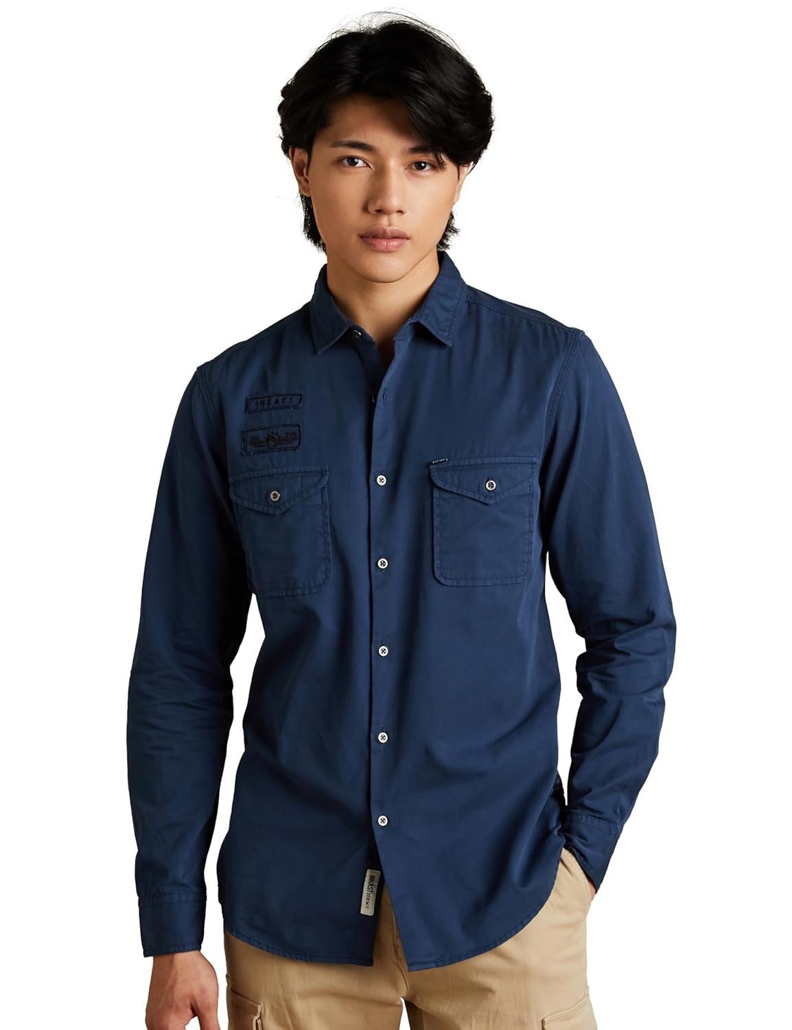 Amazon Brand – INKAST Men’s Solid Double Pocket Cotton Shirt | Casual | Plain | Full Sleeve-Slim Fit (Available in Plus Size)