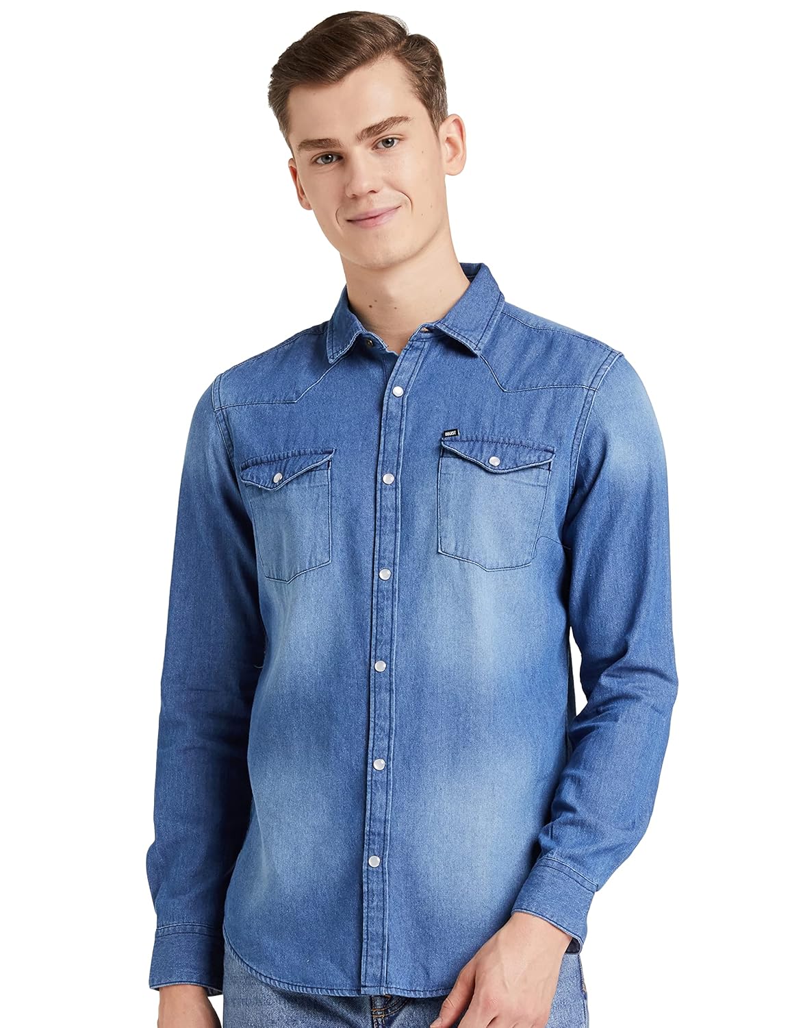 Amazon Brand – INKAST Men’s Solid Slim Fit Denim Shirt