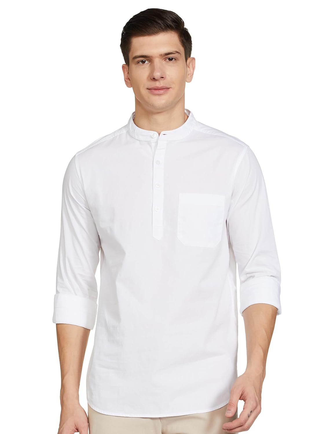Amazon Brand – Symbol Men’s 100% Cotton Regular Fit Casual Shirt (Kurta Placket Style) (Available in Combo Packs)