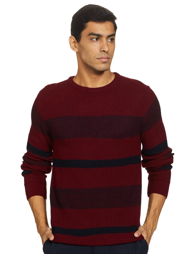 Amazon Brand – Symbol Men’s Acrylic LS Striper Sweater Pullover