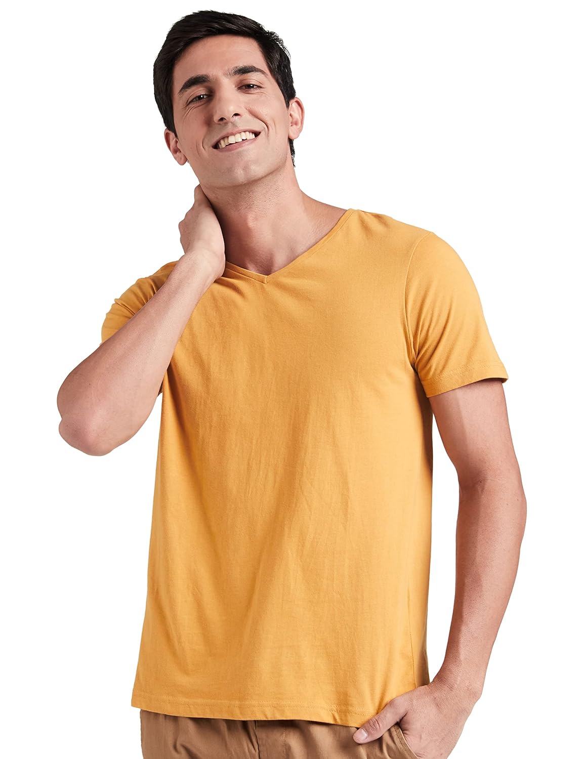 Amazon Brand – Symbol Men’s Cotton Solid V-Neck Regular Fit T-Shirt (Available in Plus Size)