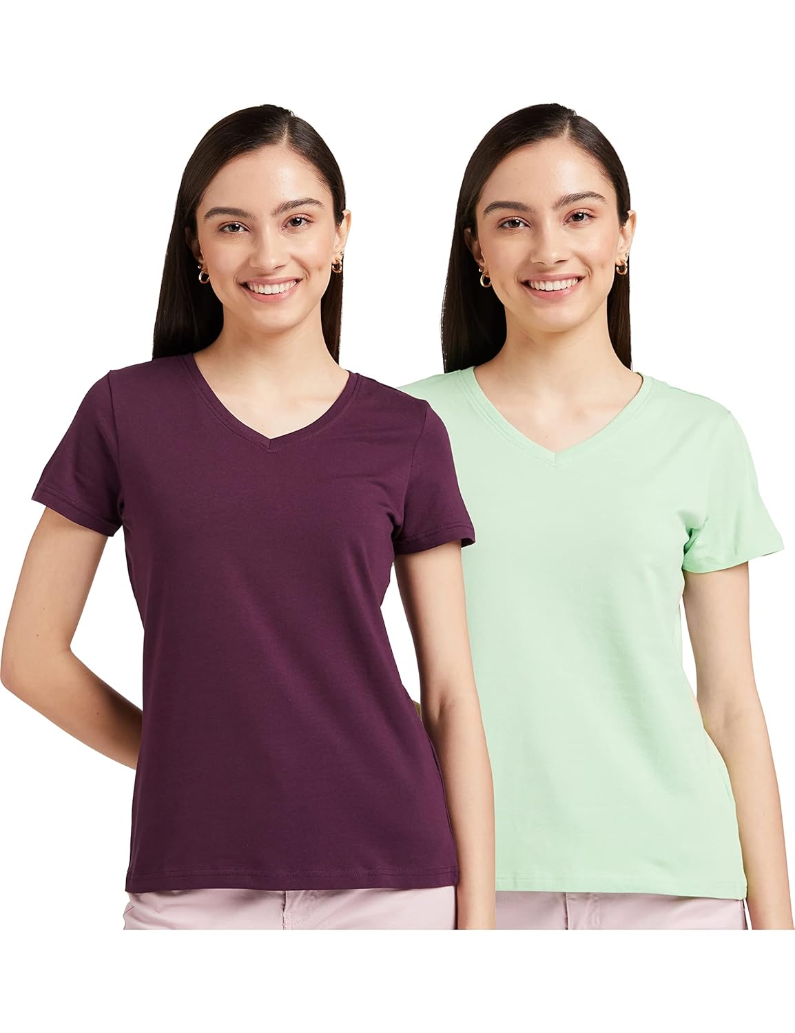 Amazon Brand – Symbol Women’s Cotton V-Neck Regular Fit T-Shirt (Combo Pack of 2)