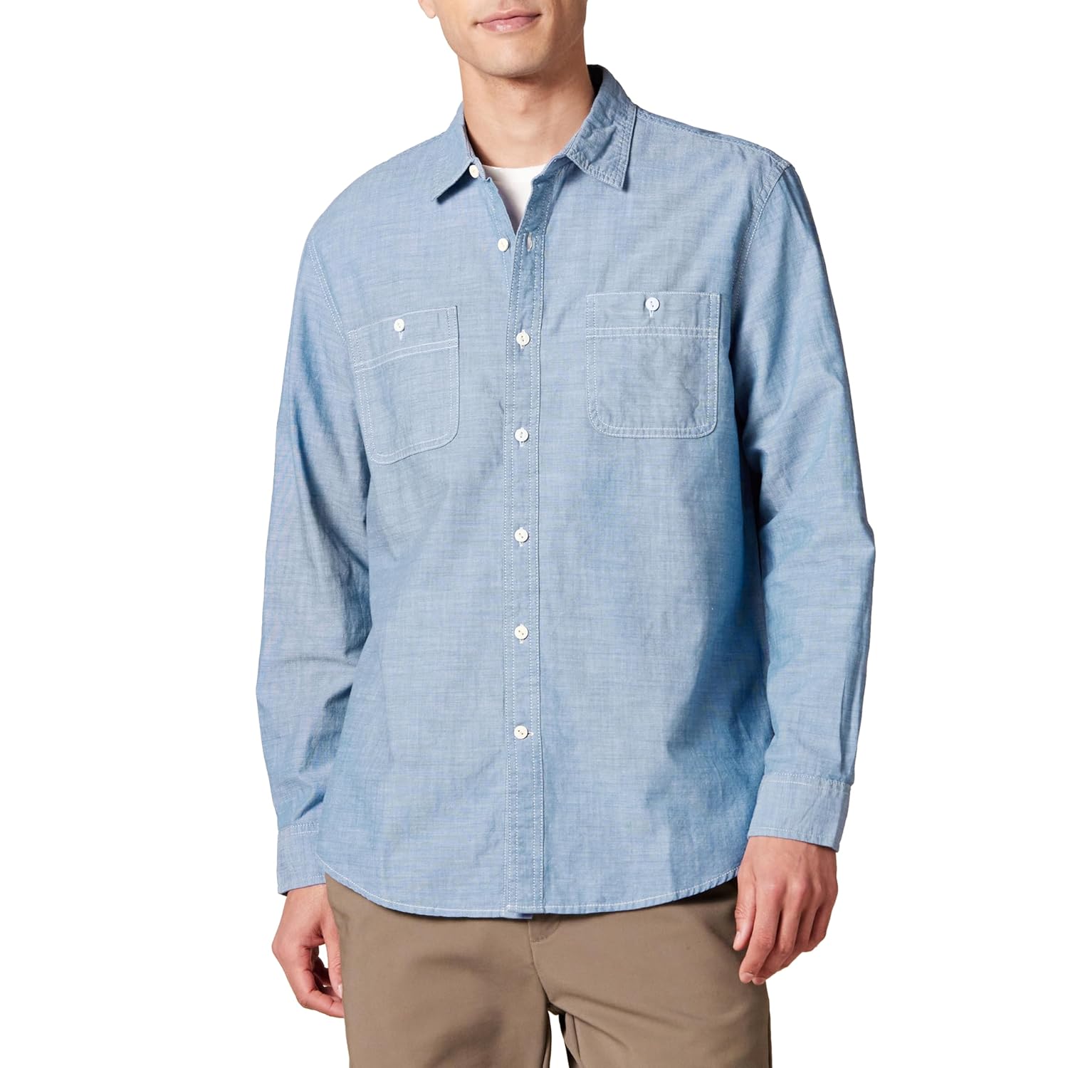 Amazon Essentials Men’s Regular-Fit Long-Sleeve Chambray Shirt