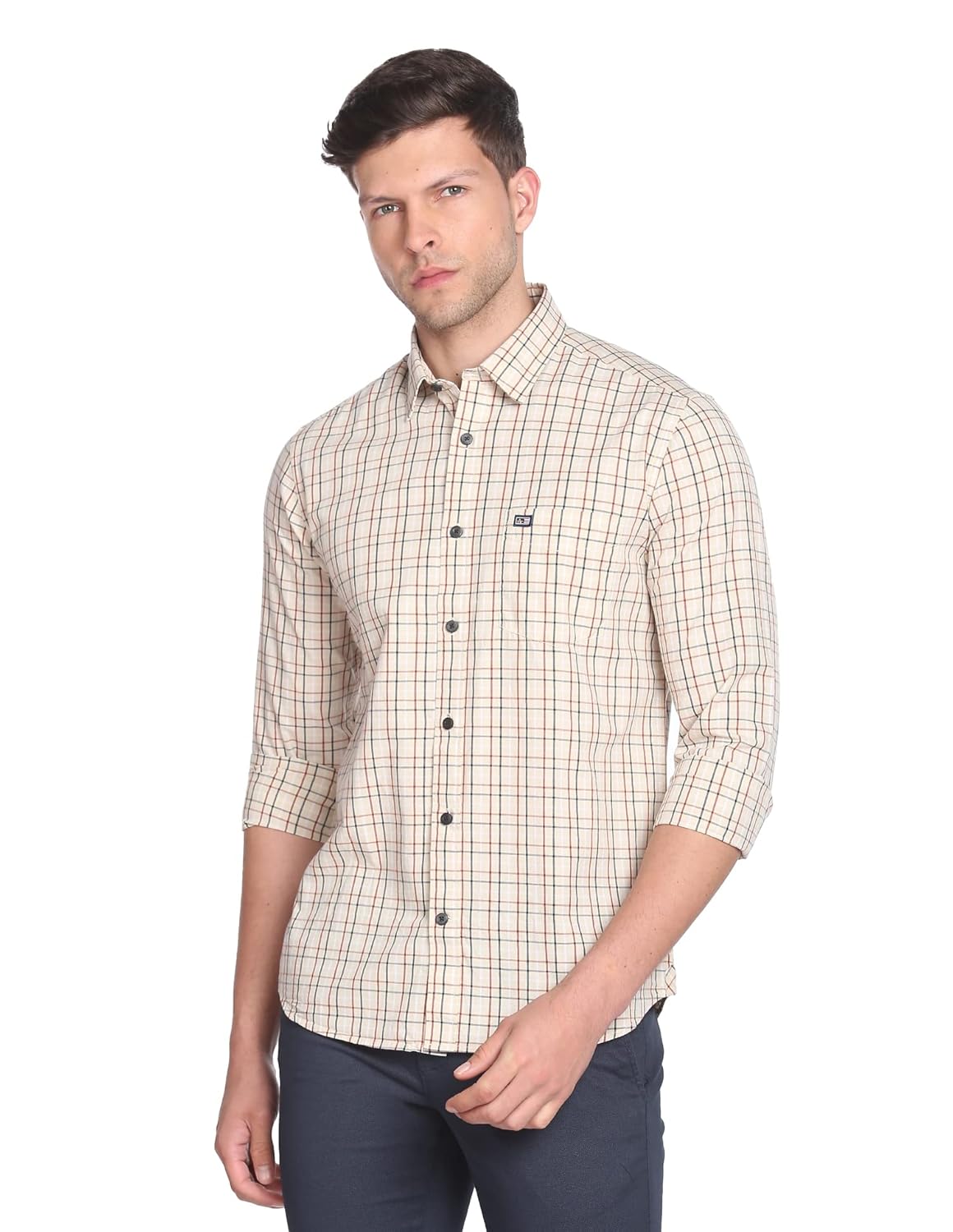 Arrow Men’s Checkered Full Sleeve Slim Fit Point Collar Cotton Casual Shirt Arrow Men’s Checkered Full Sleeve Slim Fit Point Collar Cotton Casual Shirt