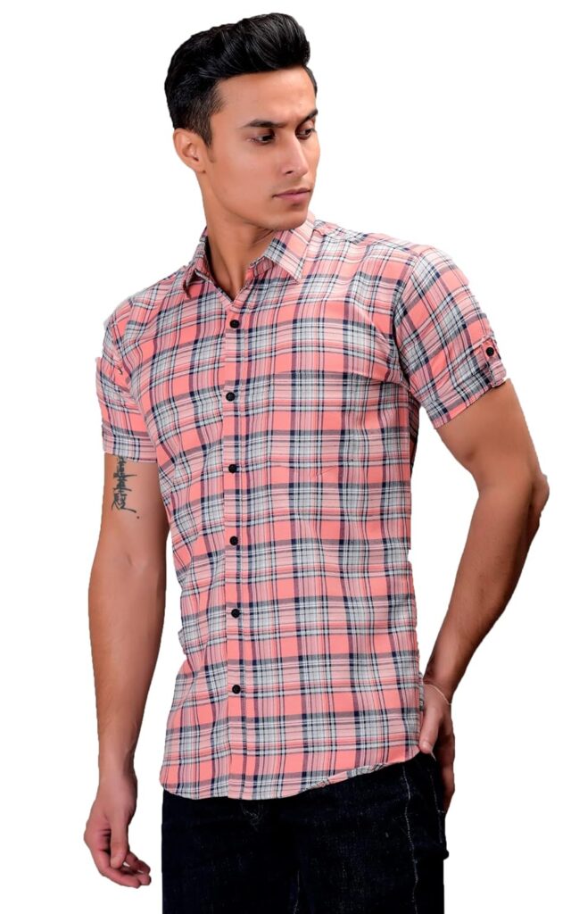 BASE 41 Men’s Checkered Slim Fit Casual Shirt