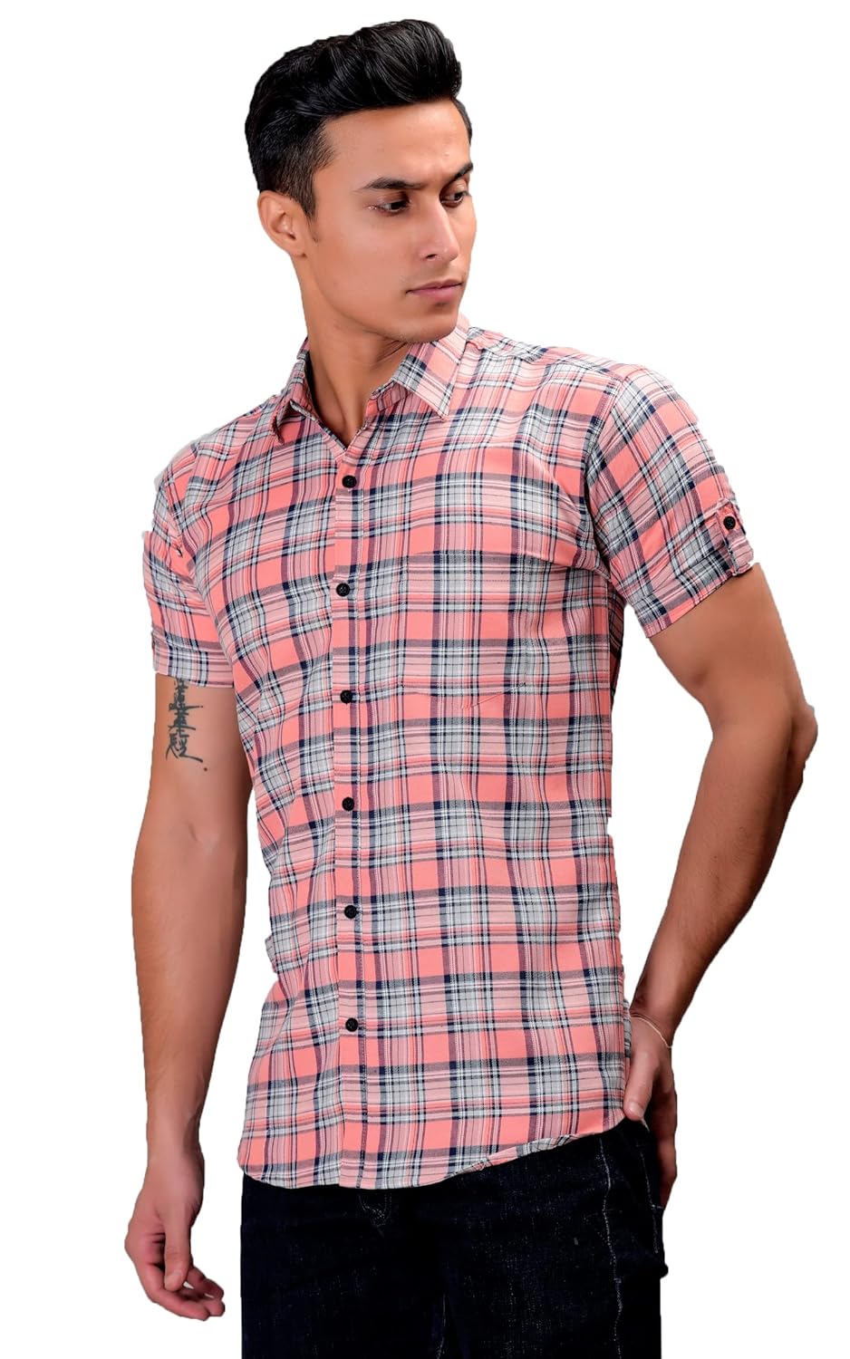 BASE 41 Men’s Checkered Slim Fit Casual Shirt