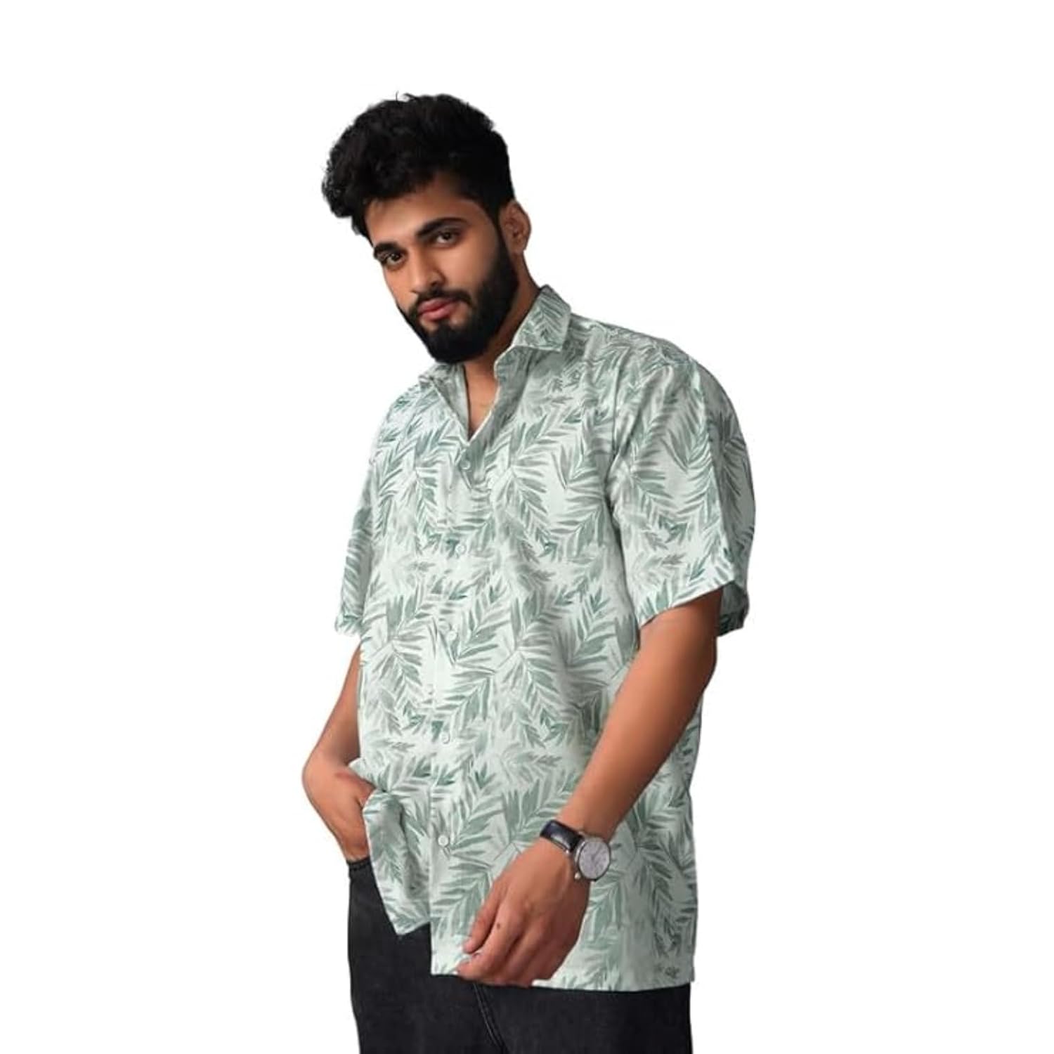 BROWN CULTURE Shirt for Men, Solid Half Sleeves Shirt, Wrinkle Free Mens Shirts, Cotton Printed Shirts, Regular Fit Stylish Mens Shirt, Casual Shirts for Men (Size :S) (Color :Blacks)