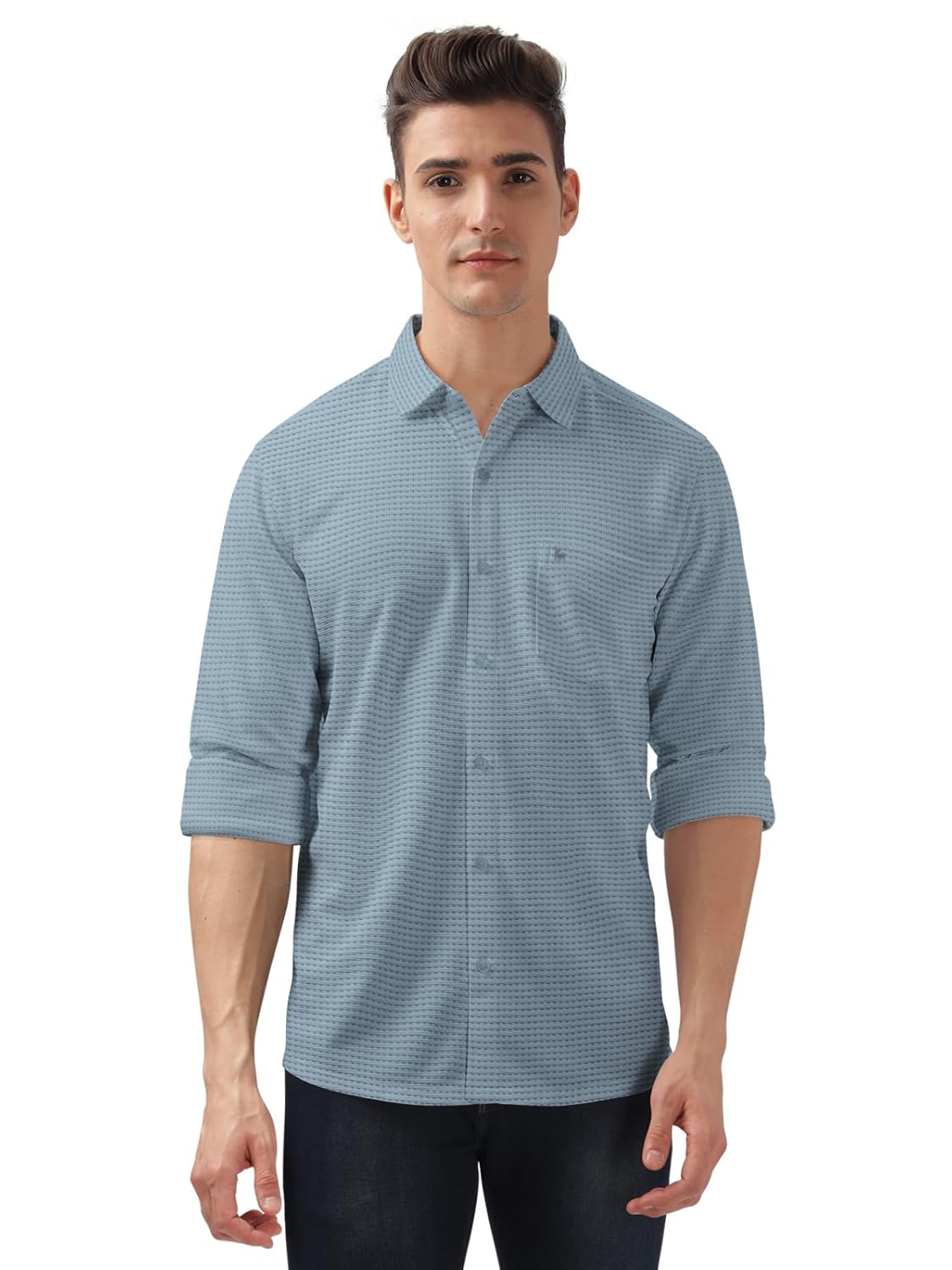 BULLMER Black Trendy Regular Fit Textured Solid Fabric Causal Crochet Shirt for Men. BULLMER Black Trendy Regular Fit Textured Solid Fabric Causal Crochet Shirt for Men.