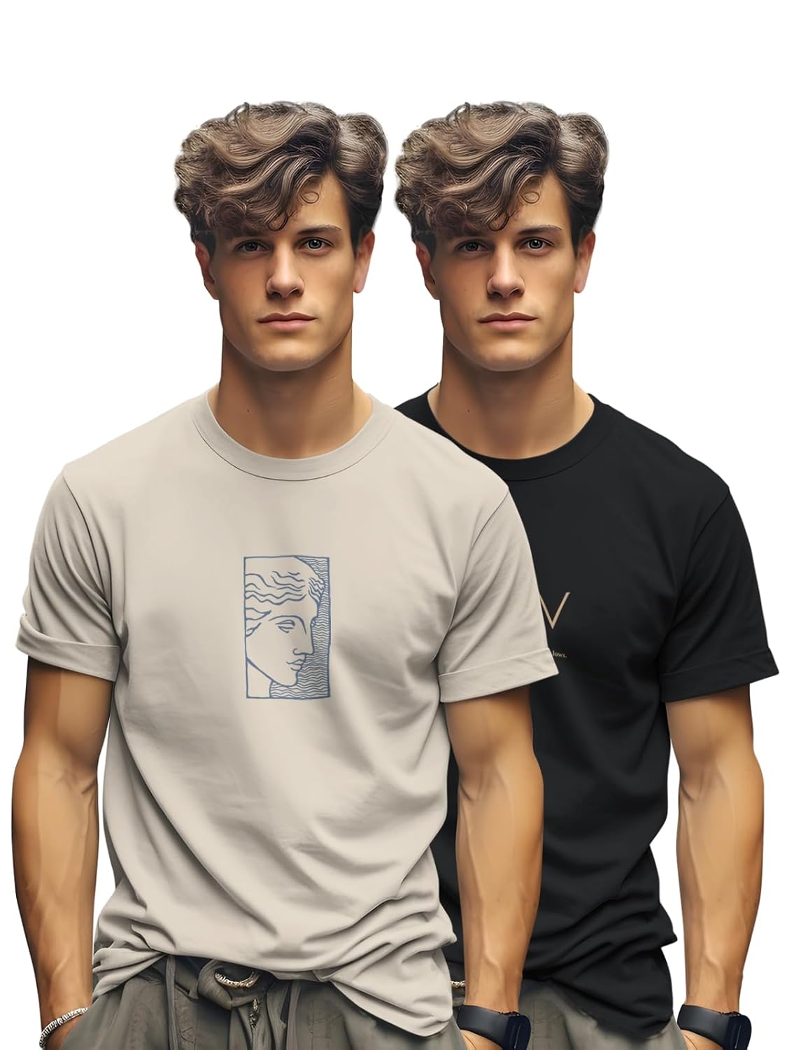 BULLMER Trendy Printed Cotton Blend Crew Neck/Round Neck Half Sleeve Tshirt for Men- Pack of 2