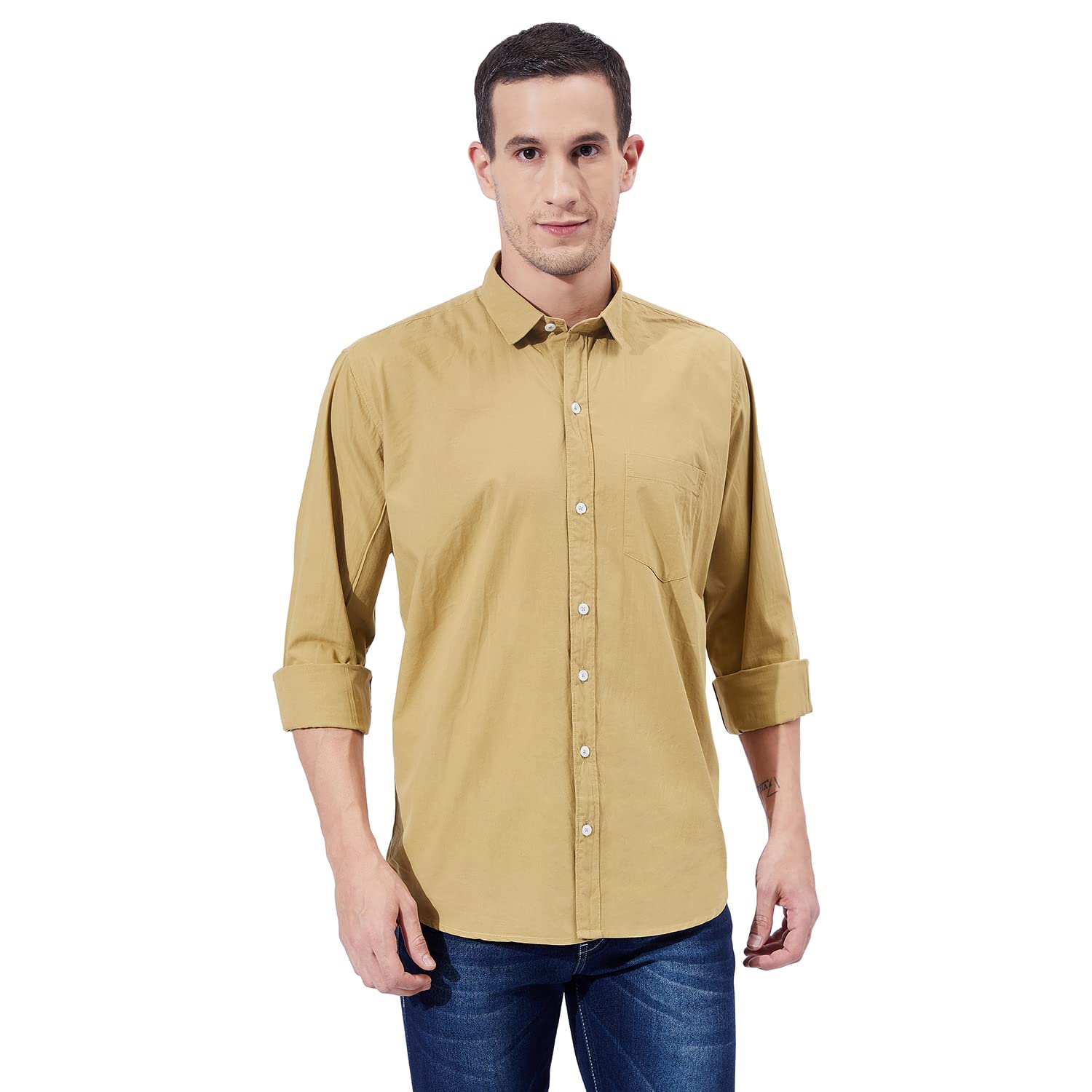 Ben Martin Men’s Cotton Regular Collar Shirt with Chest Pocket || Classic Collar, Slim Fit, Casual & Formal Wear || Soft & Breathable Fabric || Full Sleeve Shirt for Men