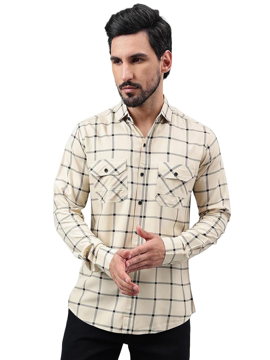 Besix Men’s Cotton Blend Printed Regular Fit Casual Shirt for Man – Poket, Short Sleeves, Spread Collar for Stylish Summer – Daily, Checks Shirts for Man Stylish