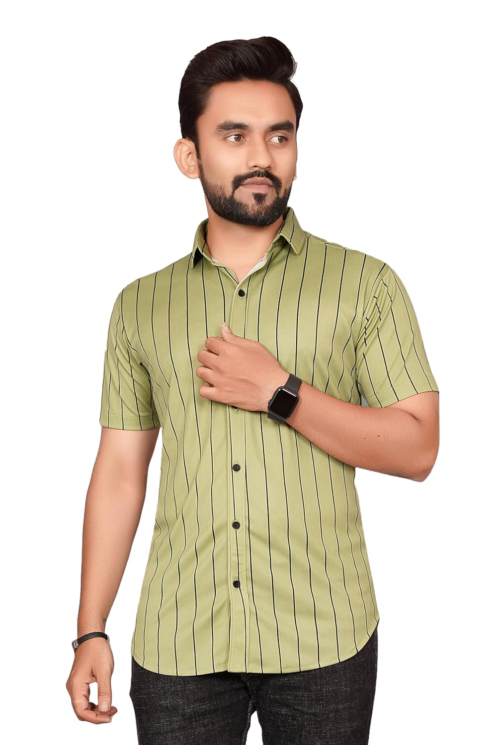 Besix Men’s Lycra Blend Striped Regular Fit Casual Shirt for Man – Short Sleeve, Spread Collar for Formal Stylish Wear As Office and Party