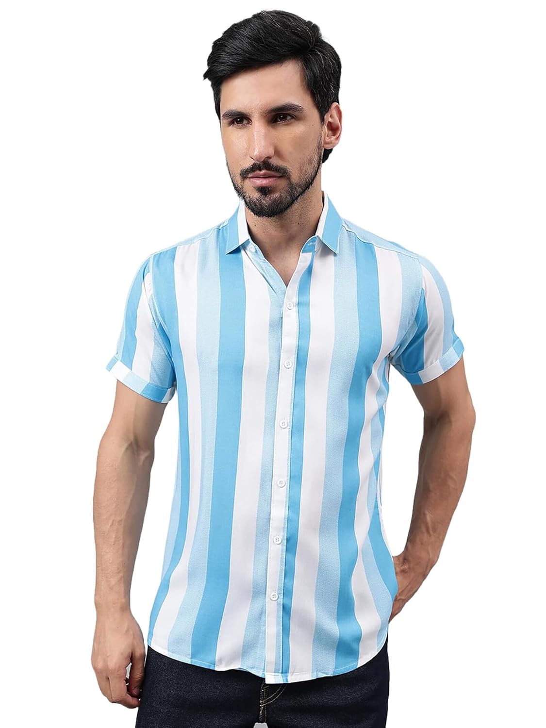 Besix Men’s Rayon Printed Casual Regular Fit Shirt for Man, Short Sleeves, Spread Collar for Stylish Summer – Daily, Checks Shirts for Man Stylish