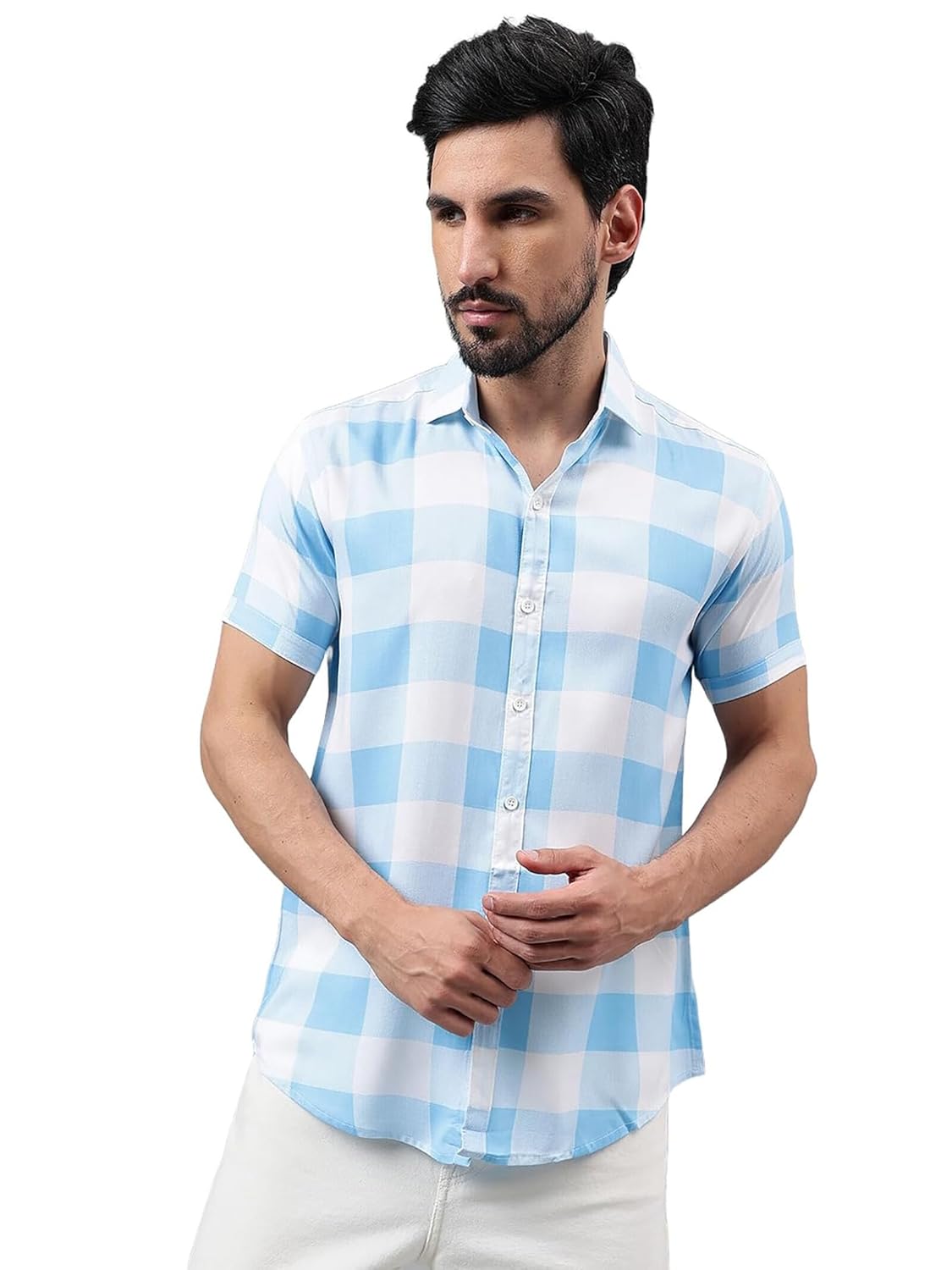 Besix Men’s Rayon Printed Regular Fit Casual Shirt for Man – Poket, Short Sleeves, Spread Collar for Stylish Summer – Daily, Checks Shirts for Man Stylish