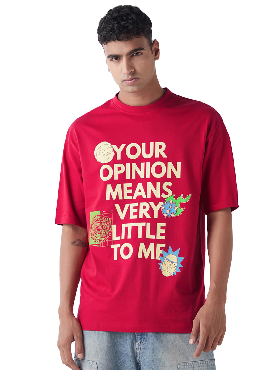 Bewakoof Official Rick and Morty Merchandise Men’s 100% Cotton Graphic Print Oversized Fit Round Neck T-Shirt Bewakoof Official Rick and Morty Merchandise Men’s 100% Cotton Graphic Print Oversized Fit Round Neck T-Shirt
