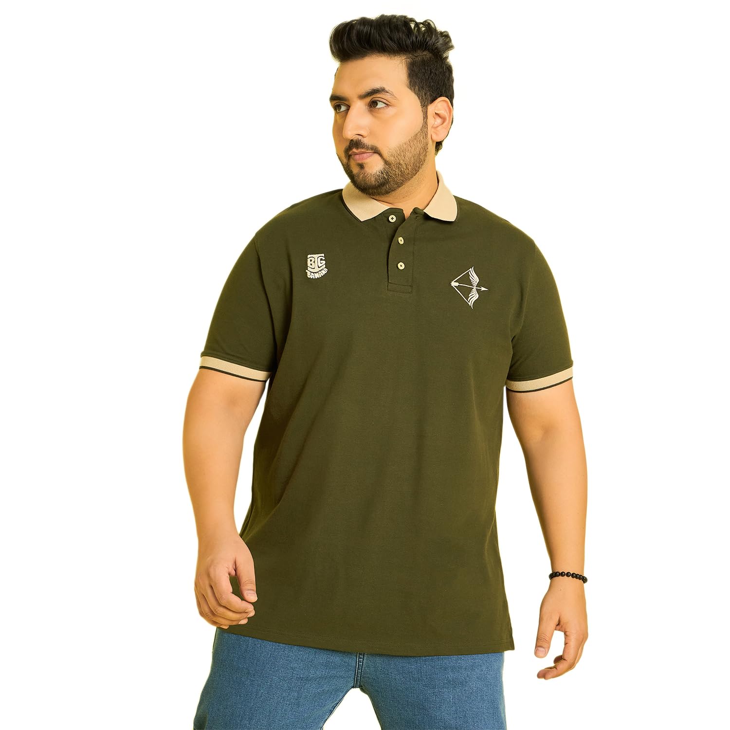 Bigbanana Men Plus Size Solid Olive Polo Tshirt