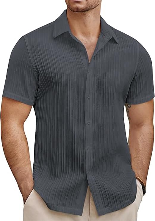 CB-COLEBROOK Men’s Casual Button Down Shirts Short Sleeve Linen Shirt Fashion Textured Beach Summer Shirt Hawaiian Vacation Spread Collar Shirts for Mens