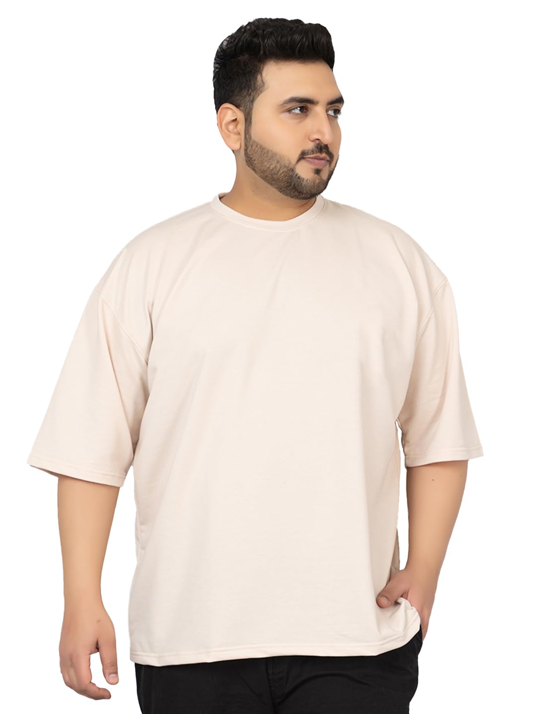 CHKOKKO Men’s Solid Plain Cotton Plus Size Half Sleeves Regular Fit T-Shirt