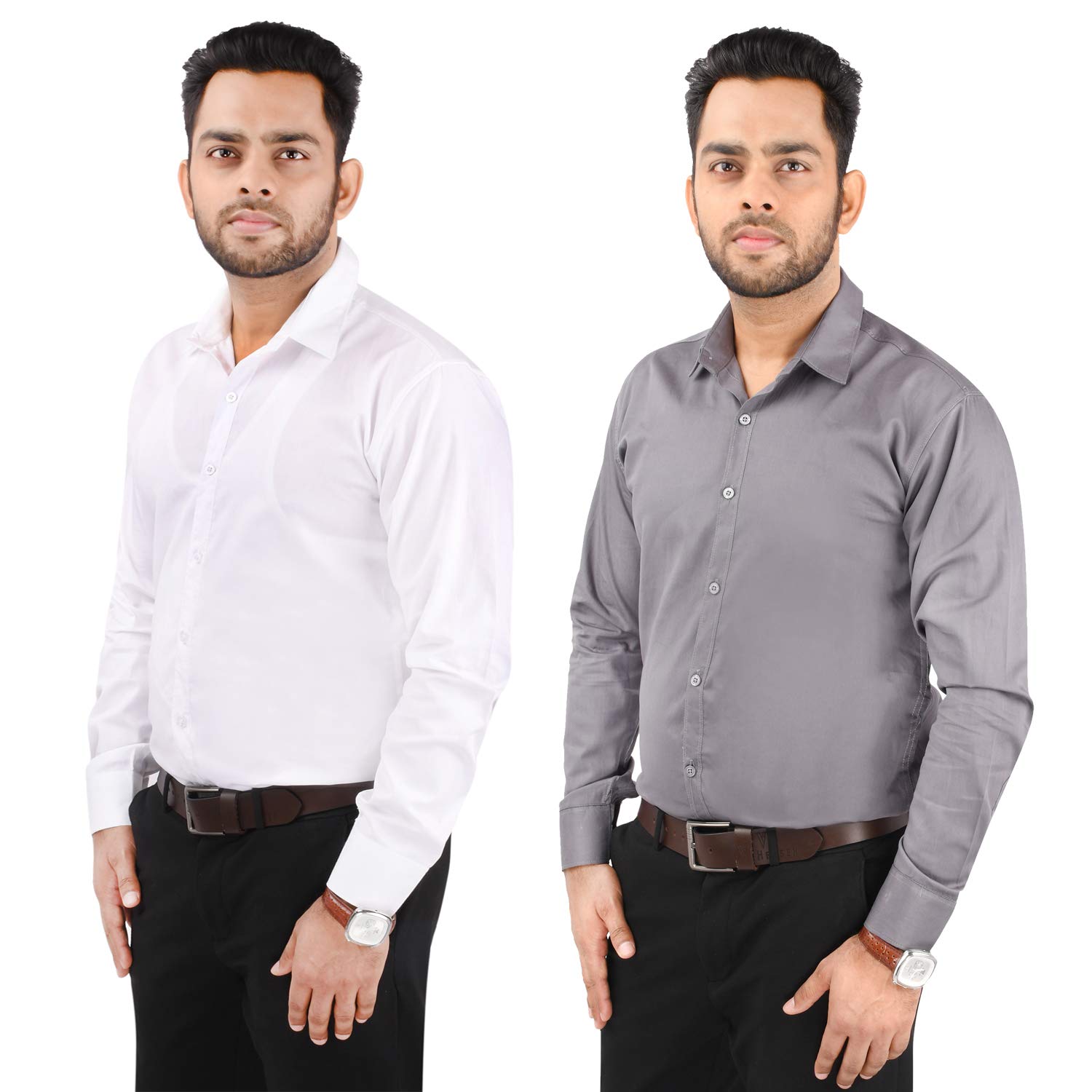 CRAFT HEAVEN Combo of Men Casual Cotton Full Sleeves Formal Regular Slim Fit Plain Office Shirts – Greyand White CRAFT HEAVEN Combo of Men Casual Cotton Full Sleeves Formal Regular Slim Fit Plain Office Shirts – Greyand White