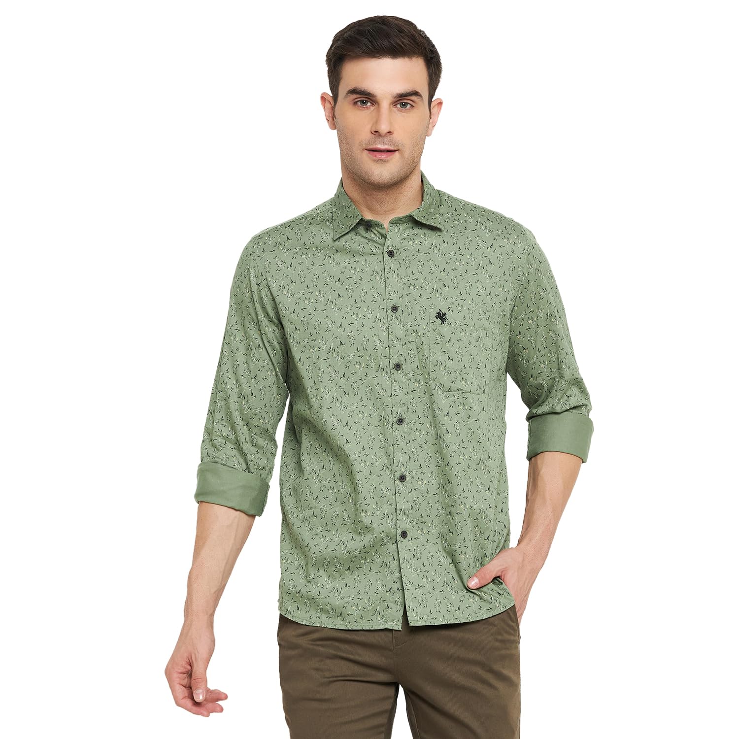 Cantabil Cotton Green Printed Full Sleeve Regular Fit Casual Shirt for Men with Pocket | Cotton Casual Shirt for Men | Casual Wear Shirts for Men (P_MSHC00725_Green)