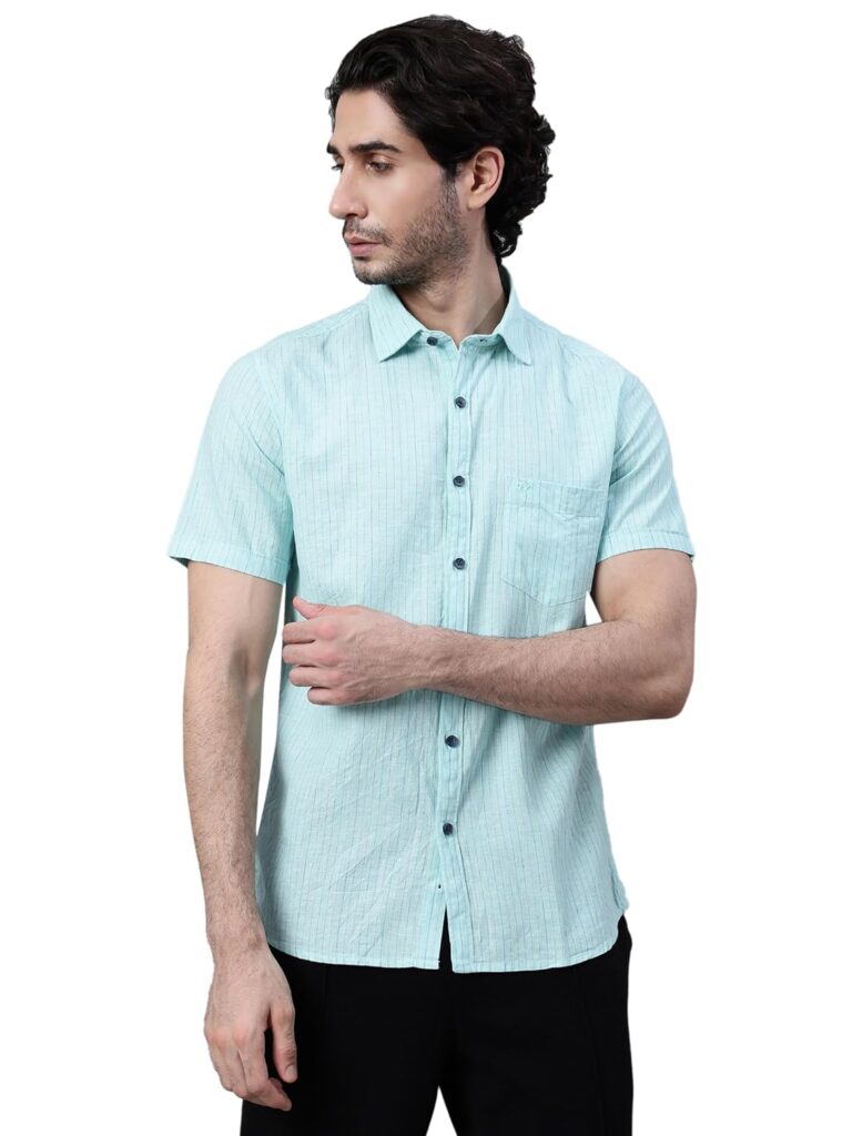 Cantabil Cotton Stripes Half Sleeve Regular Fit Casual Shirt for Men with Pocket | Cotton Casual Shirt for Men | Casual Wear Shirts for Men (P_MSHC00744_MINTGREEN) Cantabil Cotton Stripes Half Sleeve Regular Fit Casual Shirt for Men with Pocket | Cotton Casual Shirt for Men | Casual Wear Shirts for Men (P_MSHC00744_MINTGREEN)