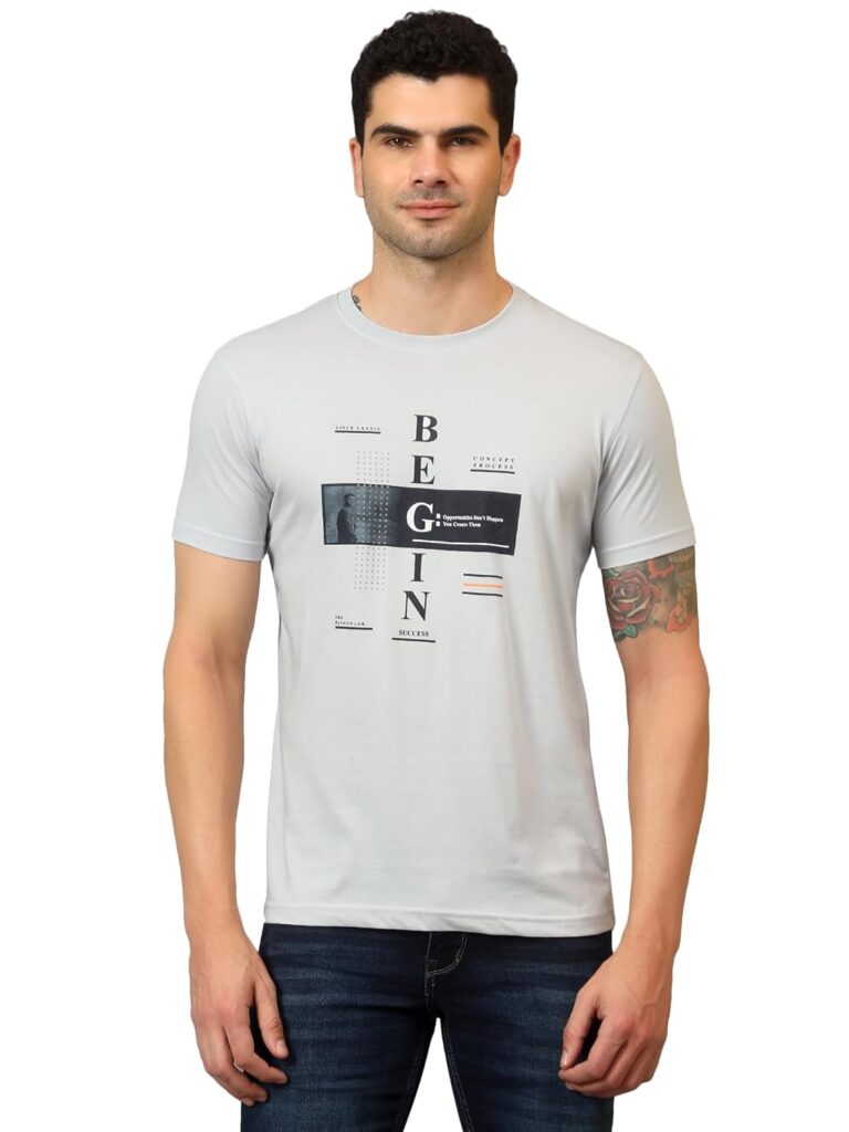 Cantabil Regular Fit Printed Round Neck Half Sleeve Casual T-Shirt for Men | Half Sleeves Round Neck T-Shirts for Men | Mens Round Neck Printed T-Shirt (P_MTSH00410) Cantabil Regular Fit Printed Round Neck Half Sleeve Casual T-Shirt for Men | Half Sleeves Round Neck T-Shirts for Men | Mens Round Neck Printed T-Shirt (P_MTSH00410)