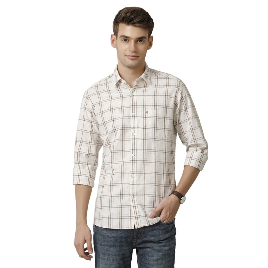 Cavallo by Linen Club Men’s White Checked Slim Fit Full Sleeve Casual Shirt Cavallo by Linen Club Men’s White Checked Slim Fit Full Sleeve Casual Shirt