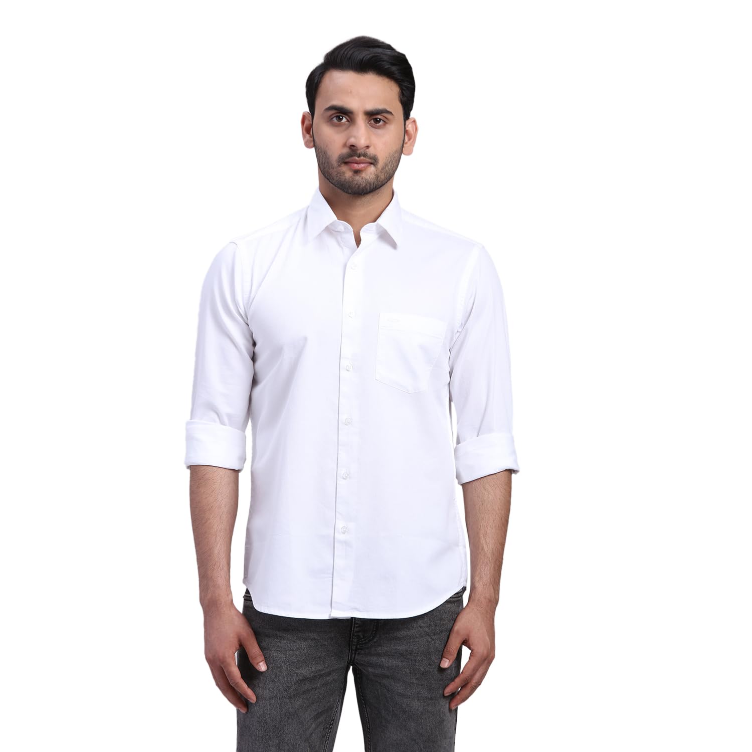 Color Plus Men’s Regular Fit Pure Cotton Solid Piece Dyed Pattern Plain Collar Full Sleeve Casual Shirt