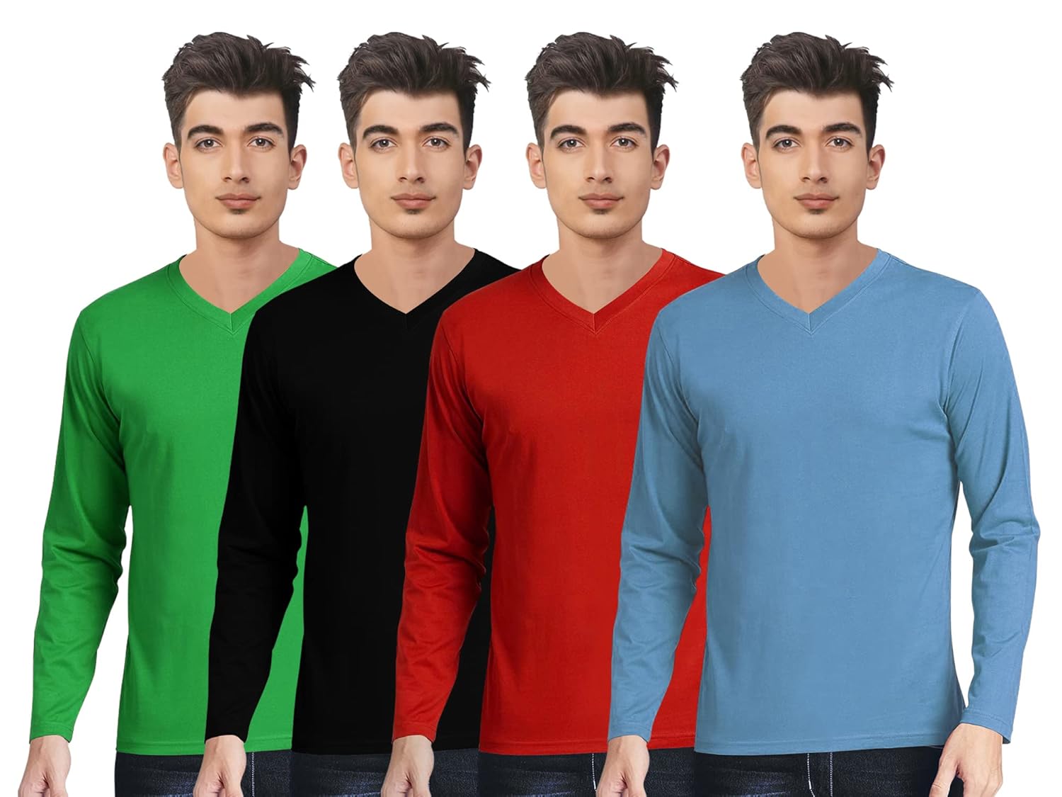 Cricmarket Mens Combo V Neck Full Sleeves Pack of 2 Cotton Plain Black & BabyPinkT-Shirts. Casual, Stylish, Plain Tshirts