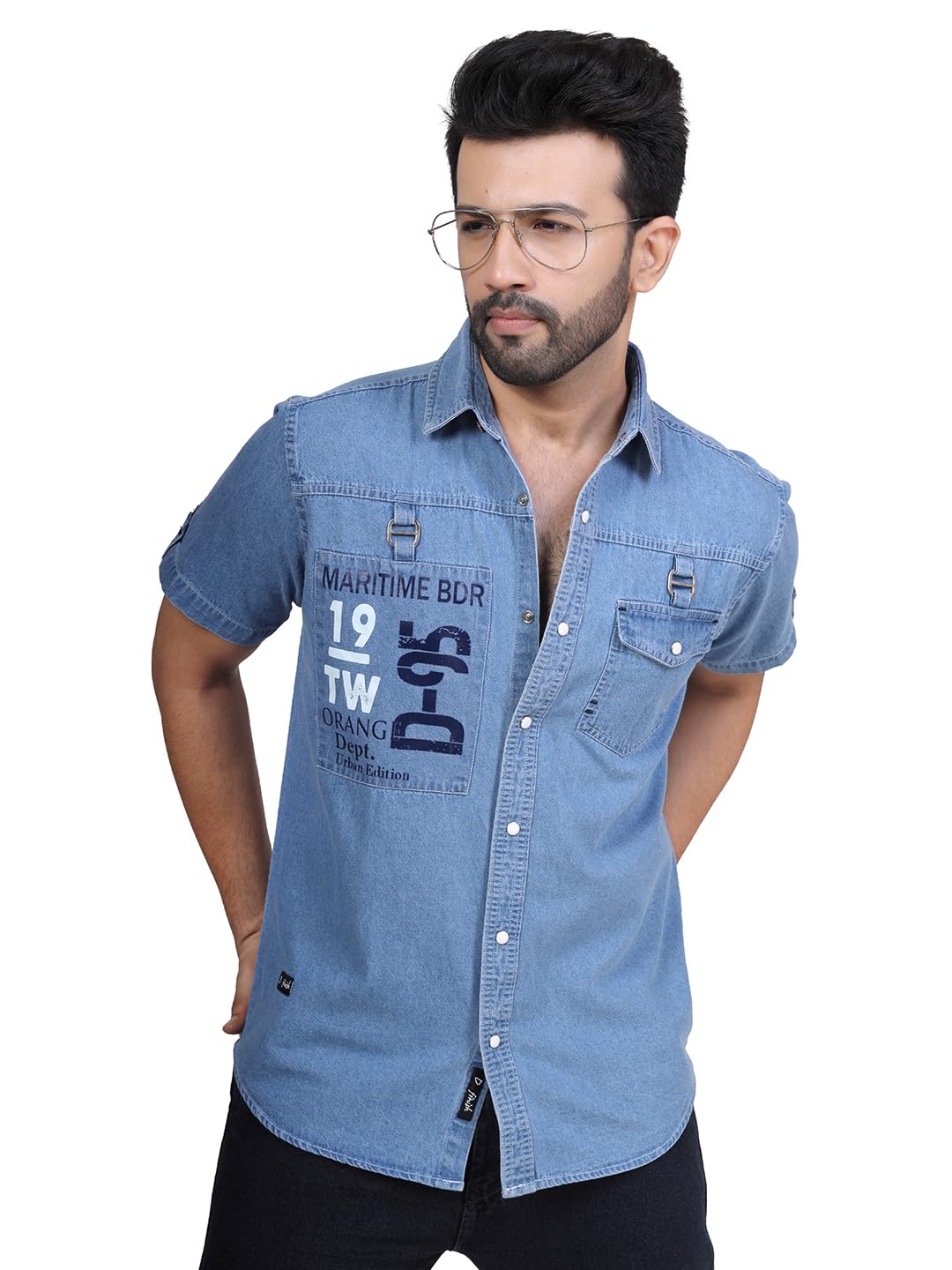 D… finish Men’s Denim Casual Shirt | Denim Half Sleeve Shirt