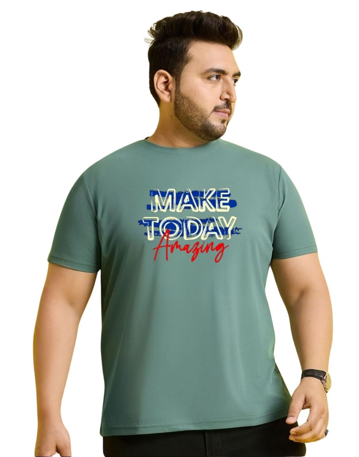 DAAWEAR OUTFITS Men’s Lycra Printed Round Neck Half Sleeve Regular Fit Plus Size Cgreen Color T-Shirt